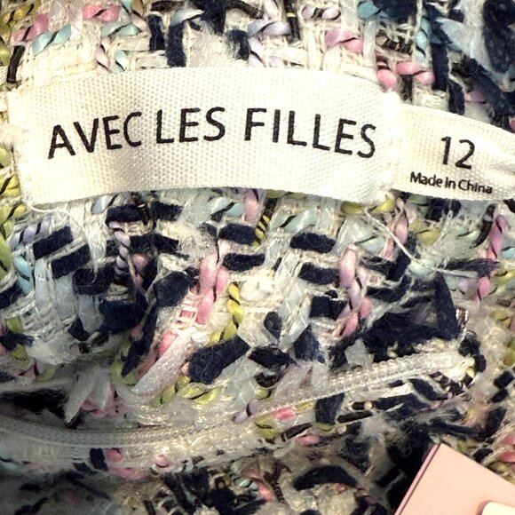 AVEC LES FILLES Tweed Cutout Mini Dress Preppy White Black Size 8 - Picture 10 of 13